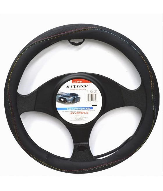 COPRIVOLANTE UNIVERSALE AUTO 38CM NERO CUCITURE COLORATE CV-21