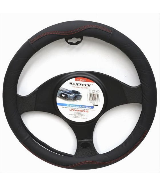 COPRIVOLANTE PER AUTO UNIVERSALE 38CM NERO CUCITURE ROSSE CV-22