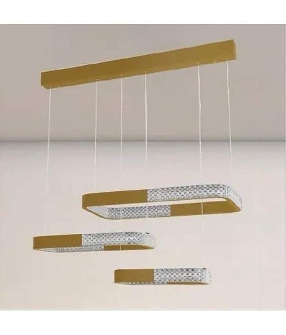 LAMPADARIO LED 68WATT 3 RETTANGOLI CRISTALLO ORO 32118