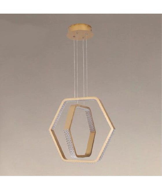 LAMPADARIO A SOSPENSIONE LED 48W ESAGONALE EFFETTO CRISTALLO ORO 31852
