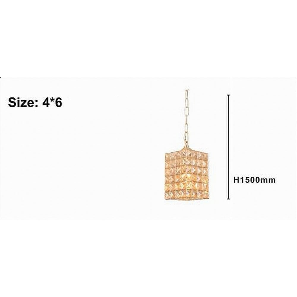 LAMPADARIO SOSPESO RETTANGOLARE CRISTALLI LUCE E27 ORO 32316