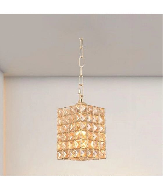 LAMPADARIO SOSPESO RETTANGOLARE CRISTALLI LUCE E27 ORO 32316