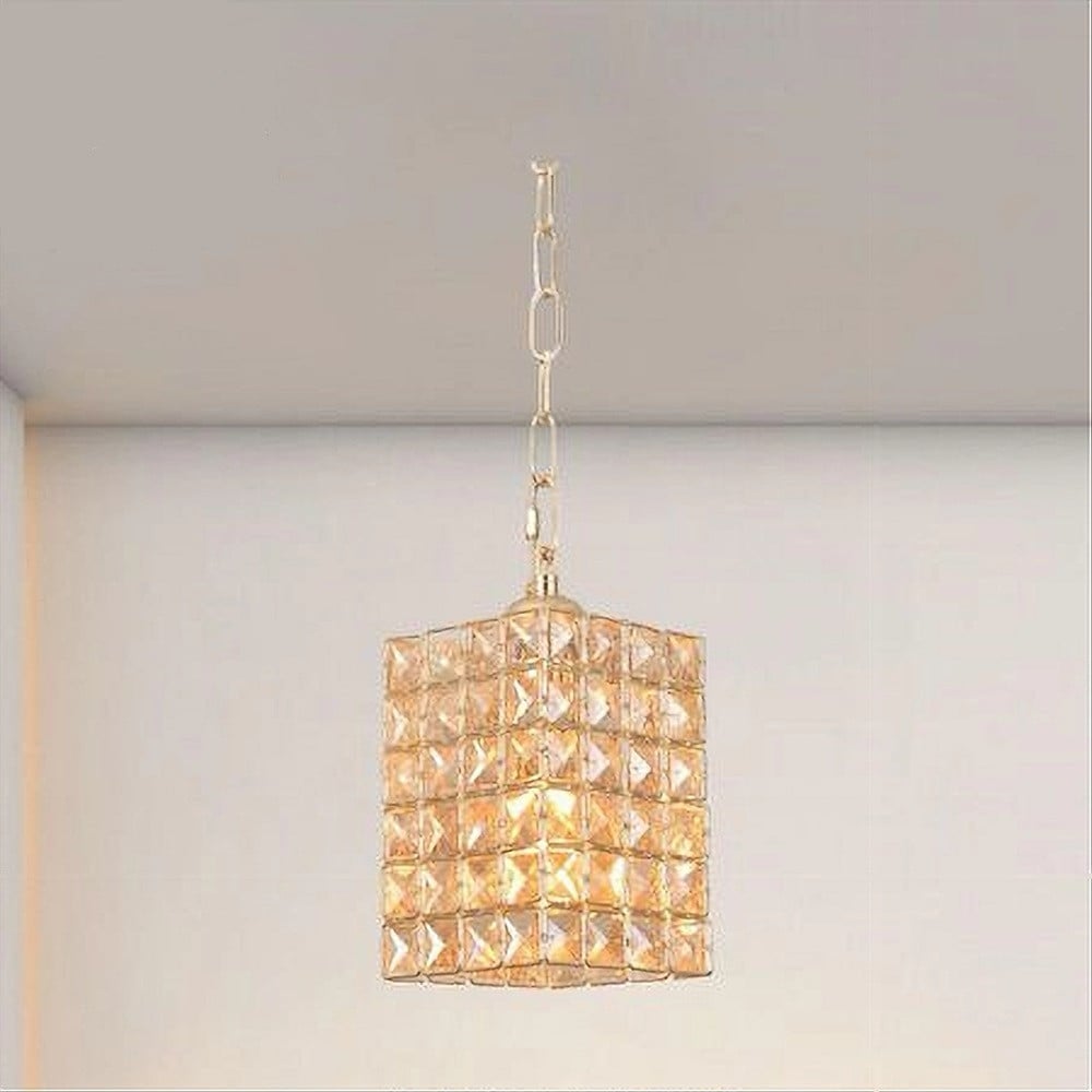 LAMPADARIO SOSPESO RETTANGOLARE CRISTALLI LUCE E27 ORO 32316