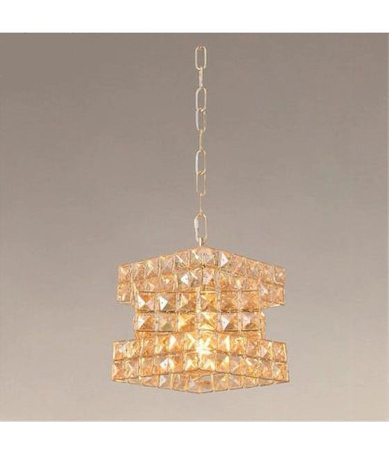 LAMPADARIO CUBO INTRECCIATO CRISTALLI LUCE E27 ORO 32385