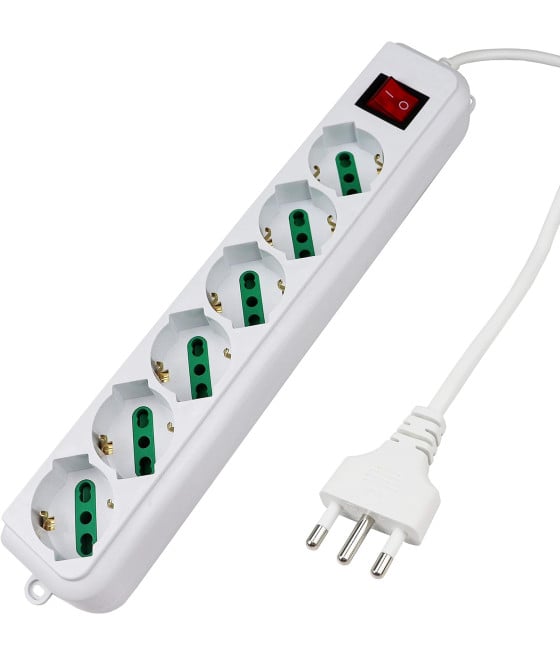 MULTIPRESA CIABATTA ELETTRICA A 6 POSTI CON PROTEZIONE SOVRACCARICO 250V 2500W