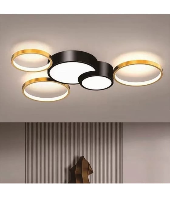PLAFONIERA LED 48W 5 CERCHI ORO NERO LAMPADA LUCE 4000K 70999