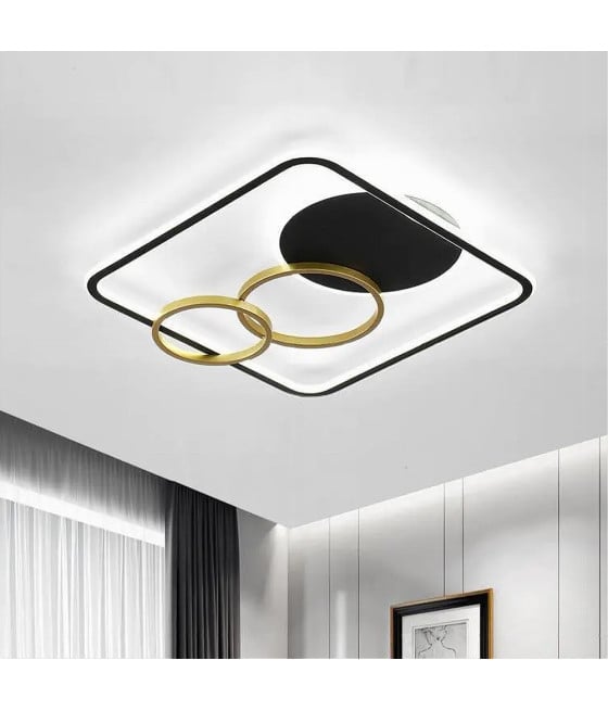 PLAFONIERA LED 55W QUADRATO CERCHI NERO ORO LUCE 6500K 70906