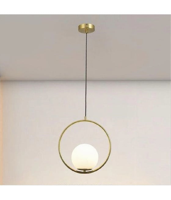 LAMPADARIO CERCHIO METALLO SFERA VETRO BIANCO E27 ORO 32811