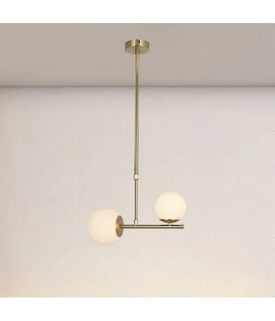 LAMPADARIO ORO CON 2 SFERE VETRO BIANCO ATTACCO G9 E27 33481