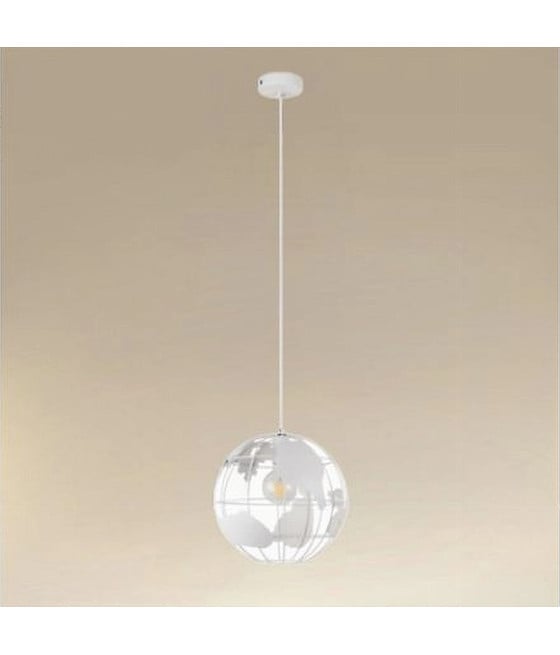 LAMPADARIO MAPPAMONDO E27 METALLO BIANCO GLOBO SOSPESO 33931