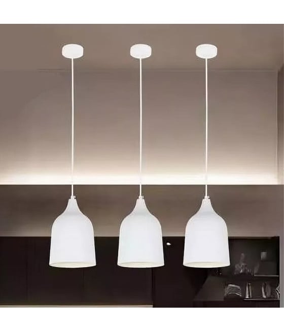 LAMPADARIO SOSPENSIONE E27 FERRO PARALUME CAMPANA BIANCO 33313
