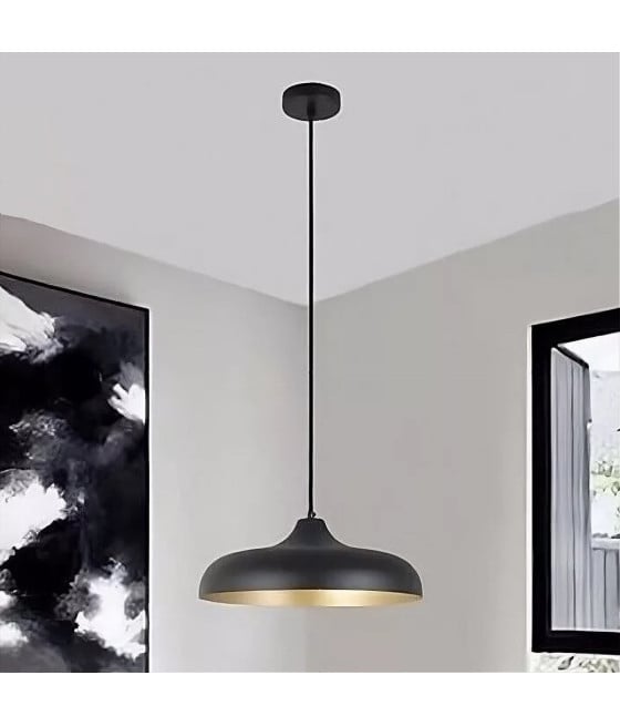 LAMPADARIO E27 PARALUME IN FERRO CUPOLA NERO ORO 33320