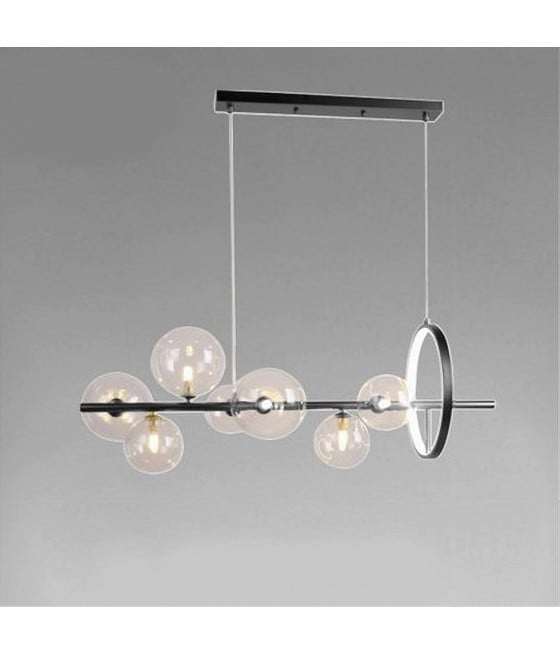 LAMPADARIO NERO 7 SFERE G9 BOLLE IN VETRO CON CERCHIO 71676
