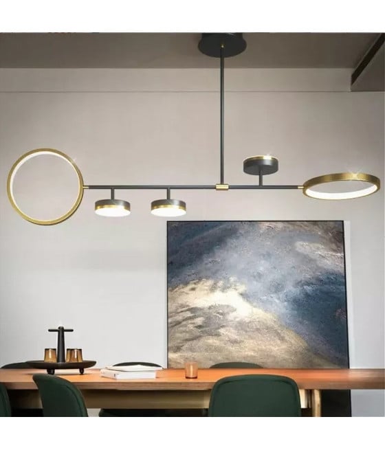 LAMPADARIO LED 37W 5 CERCHI ORIZZONTALE NERO ORO LUCE FREDDA 71361