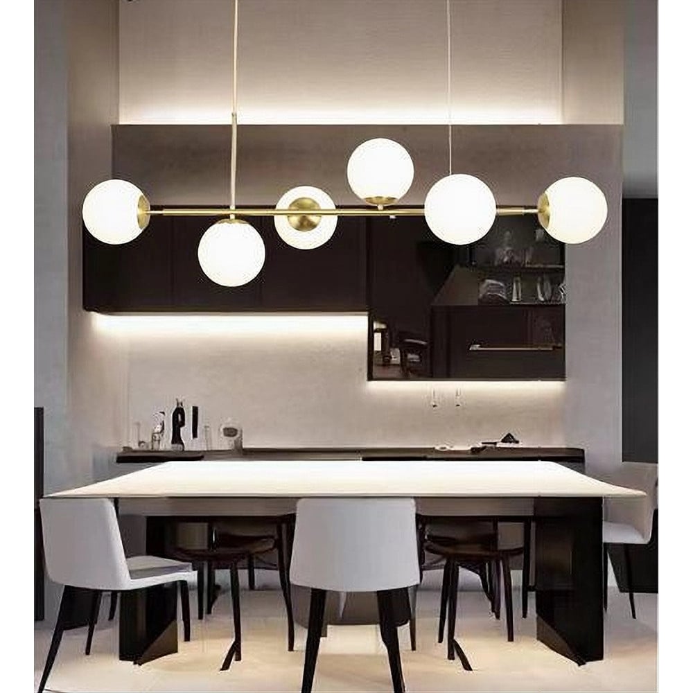 LAMPADARIO ORO CON 6 SFERE BOLLE BIANCHE IN VETRO G9 33726