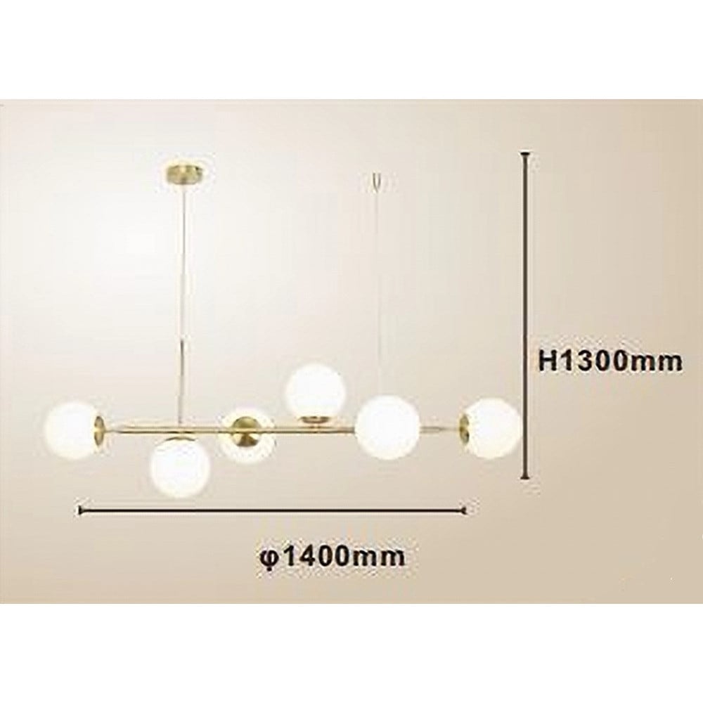 LAMPADARIO ORO CON 6 SFERE BOLLE BIANCHE IN VETRO G9 33726