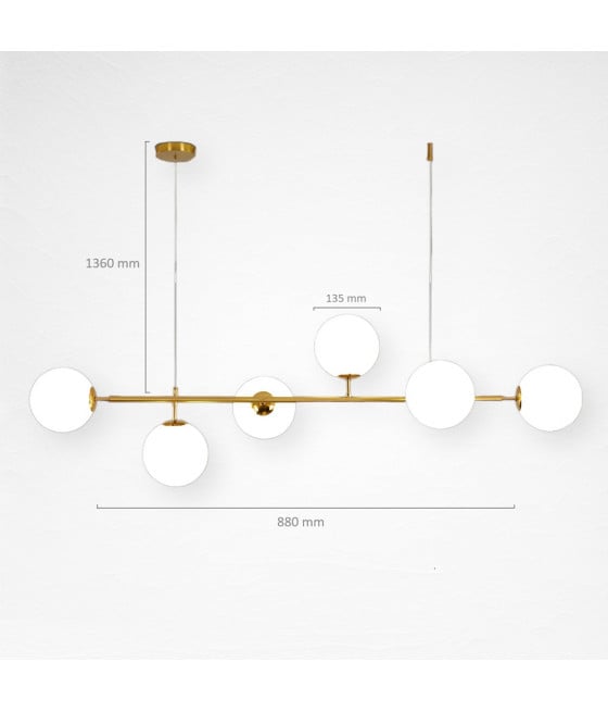 LAMPADARIO ORO CON 6 SFERE BOLLE BIANCHE IN VETRO G9 33726