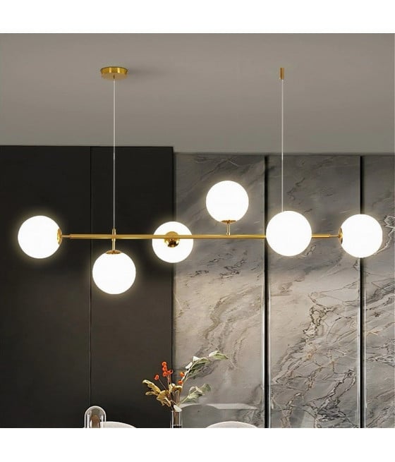 LAMPADARIO ORO CON 6 SFERE BOLLE BIANCHE IN VETRO G9 33726