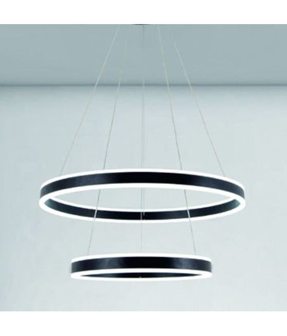 LAMPADARIO LED DOPPIO CERCHIO NERO 58W CON TELECOMANDO 31876