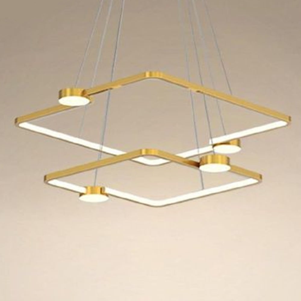 Trade Shop - Lampadario A Sospensione Led 60w 2 Quadrati Con Telecomando Design Moderno Oro 71200 -