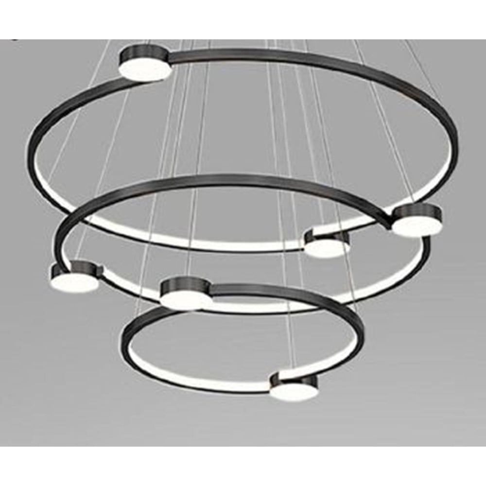 LAMPADARIO SOSPENSIONE LED 96W 3 CERCHI TELECOMANDO NERO 71156