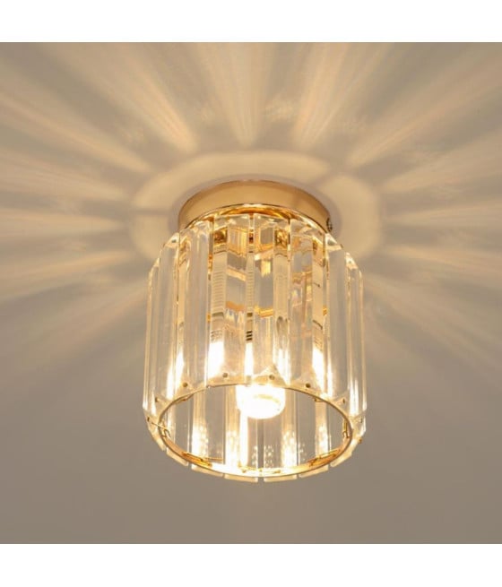 PLAFONIERA LAMPADARIO SOFFITTO A CILINDRO ORO E27 CRISTALLO