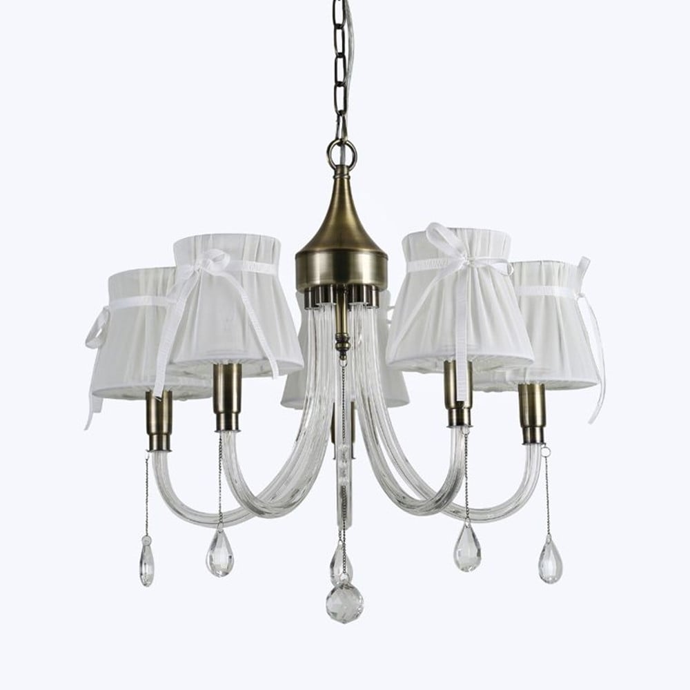 LAMPADARIO BRONZO BIANCO A 5 BRACCI LAMPADA A SOSPENSIONE 92396