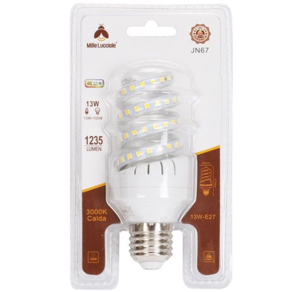 Trade Shop - Lampadina Led E27 13 Watt 1235lm Tortiglione Vortice Spirale Luce Naturale Calda - -bianco Caldo -