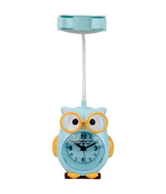 SVEGLIA CON LAMPADA DA SCRIVANIA A GUFO BLU OROLOGIO RICARICA USB