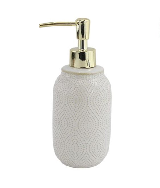 DISPENSER PORTA SAPONE LIQUIDO BAGNO BIANCO ETNICO POMPA DORATA 87790
