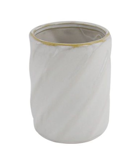 BICCHIERE PORTA SPAZZOLINI RIGATO OBBLIQUO BIANCO BORDO ORO BAGNO 87799