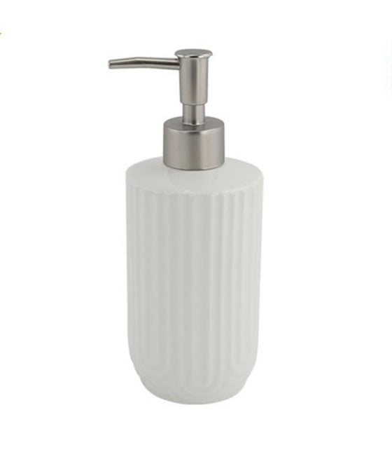 DISPENSER SAPONE LIQUIDO ARREDO BAGNO CERAMICA RIGATA BIANCA 87802