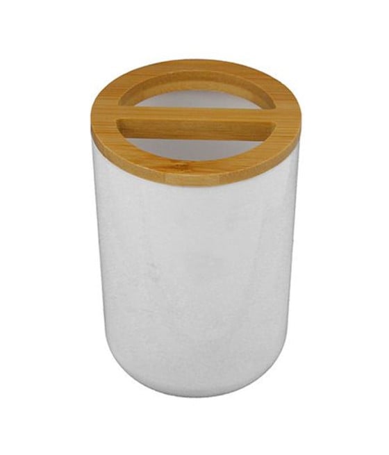 PORTA SPAZZOLINI BICCHIERE ACCESSORI BAGNO 2 FORI BIANCO LEGNO 69478
