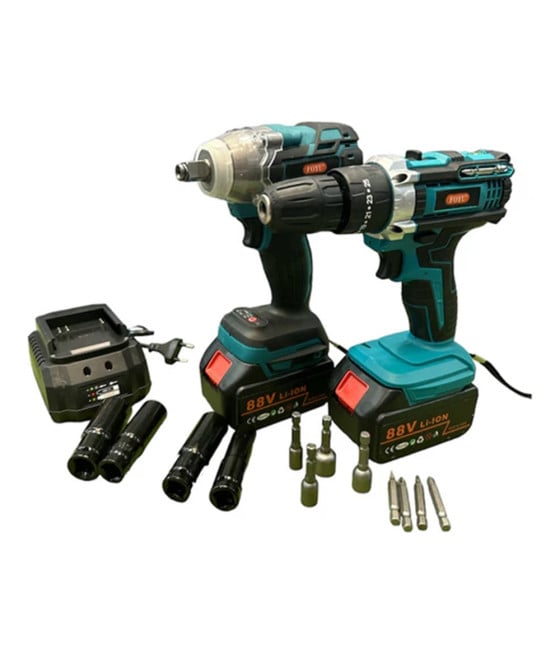 KIT 2 IN 1 TRAPANO AVVITATORE AD IMPULSI DOPPIA BATTERIA 88V