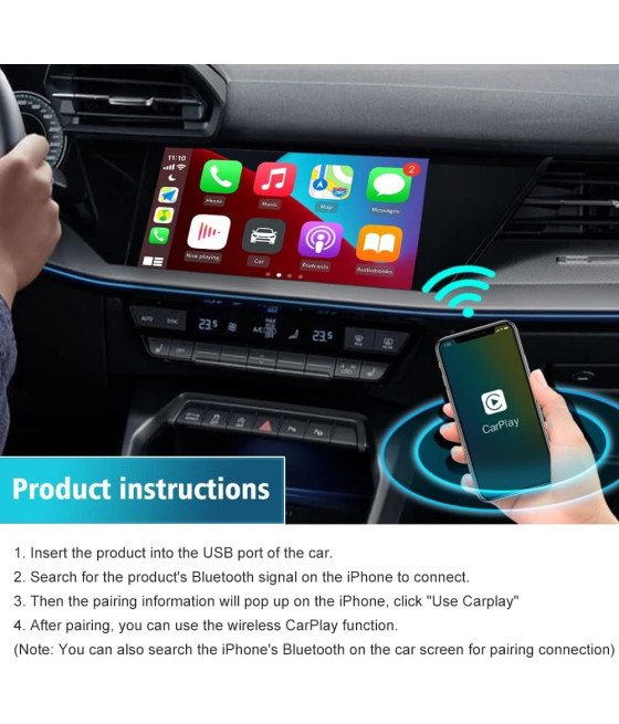 ADATTATORE CARPLAY WIRELESS CARLIN 3.0 AUTO CAVO CONTROLLO VOCALE SIRI