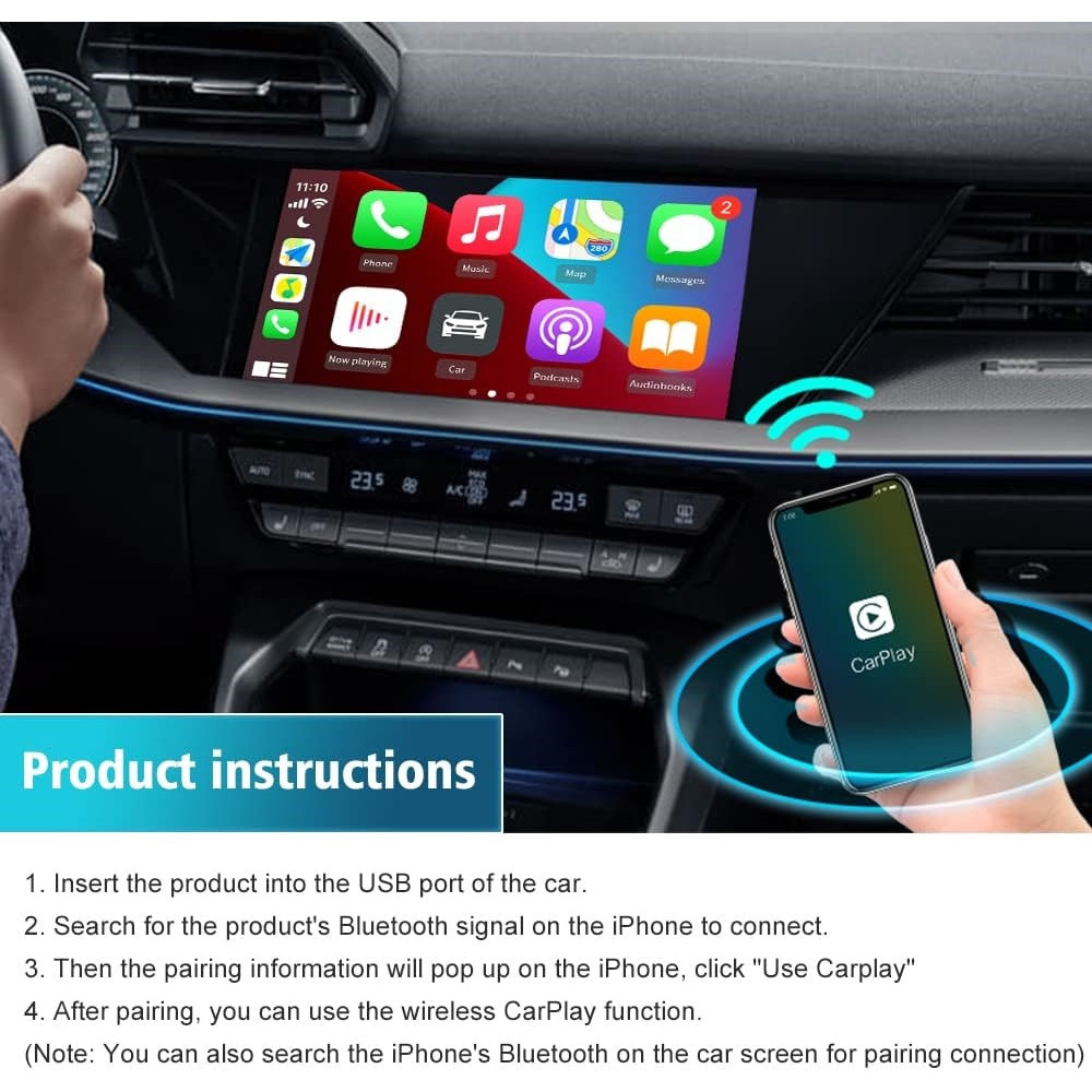 ADATTATORE CARPLAY WIRELESS CARLIN 3.0 AUTO CAVO CONTROLLO VOCALE SIRI