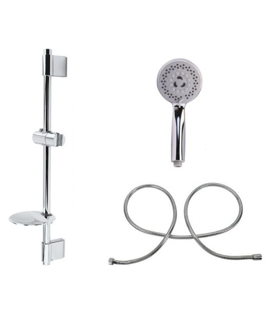 SET ASTA DOCCIA SALISCENDI CROMATA CON TUBO PORTA SAPONE SOFFIONE DOCCETTA 79360