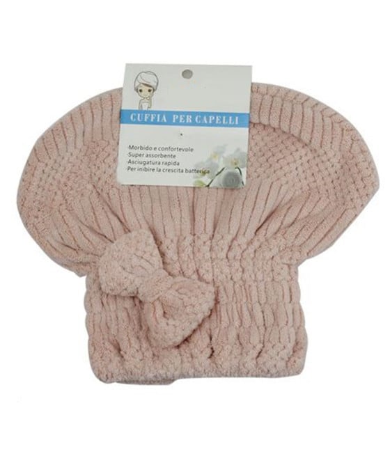 CUFFIA ASCIUGA CAPELLI ASCIUGAMANO DOCCIA MORBIDO FIOCCO ROSA 79625