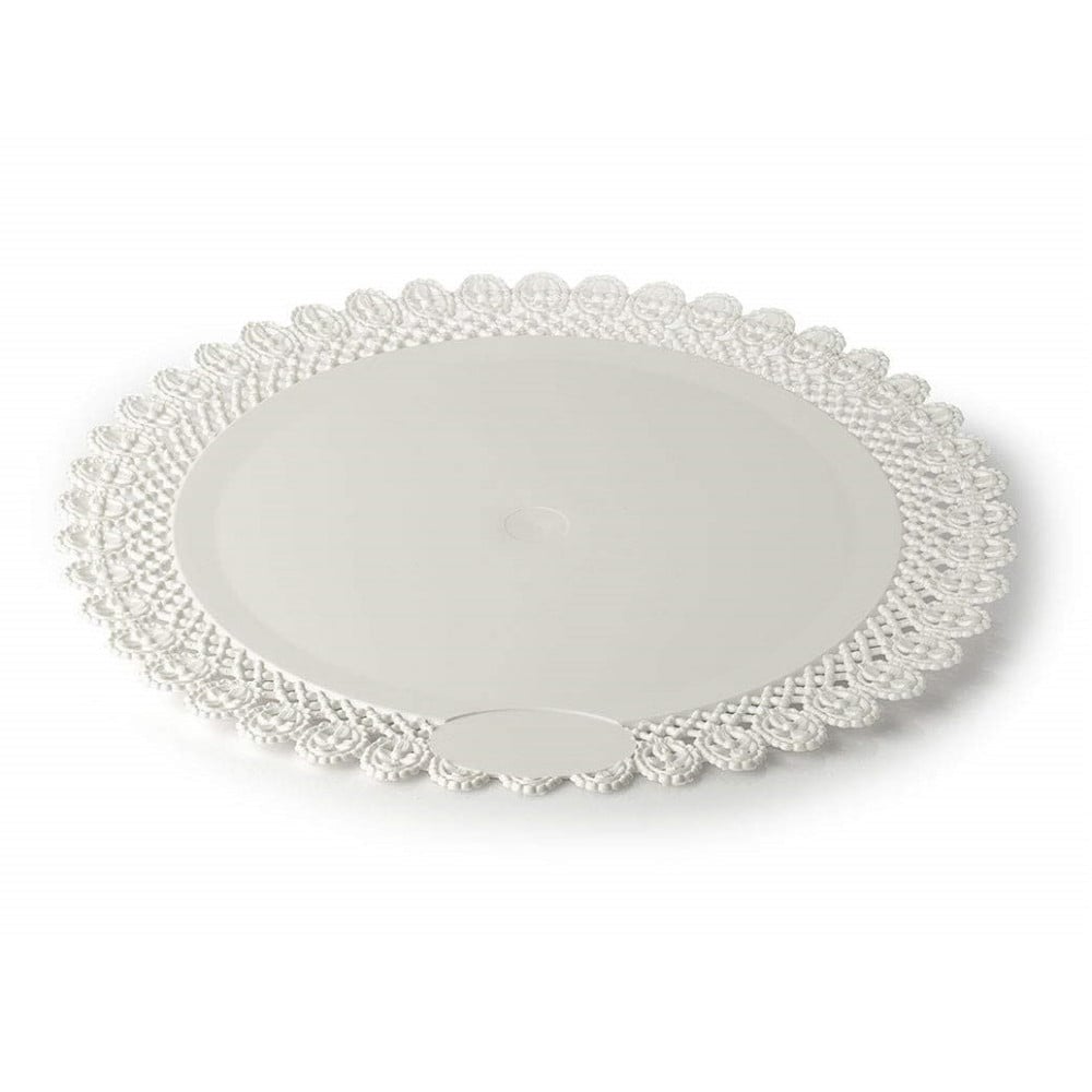 Trade Shop - Vassoio Trama Trinato Bianco 35 Cm Rotondo Piatto Sotto Dolci Antipasti Trasporto -