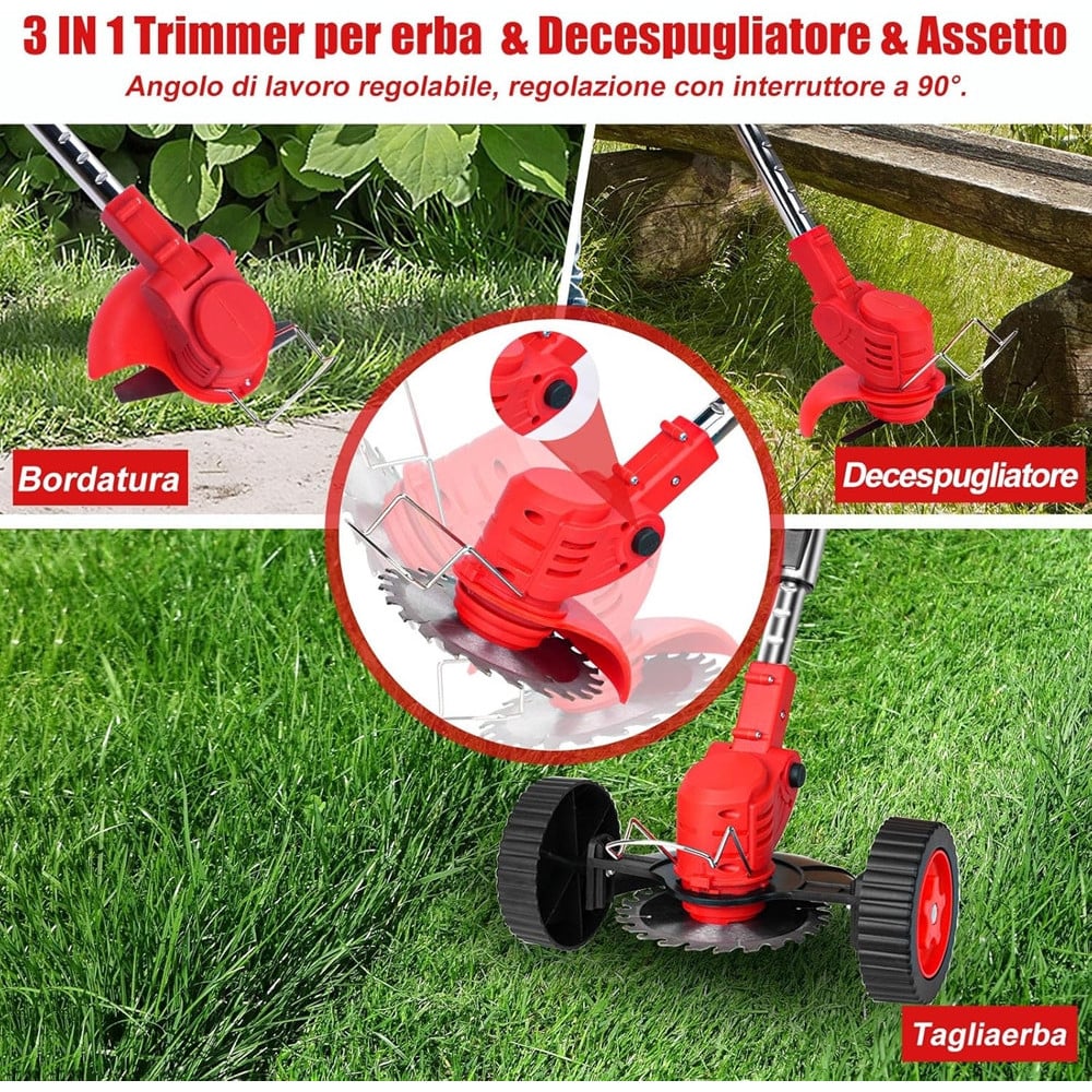 DECESPUGLIATORE A BATTERIA 21V TAGLIABORDI ELETTRICO ALTEZZA REGOLABILE