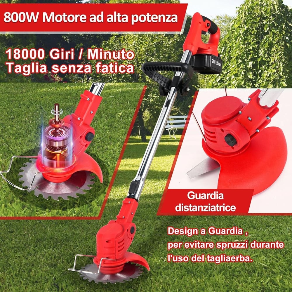 DECESPUGLIATORE A BATTERIA 21V TAGLIABORDI ELETTRICO ALTEZZA REGOLABILE