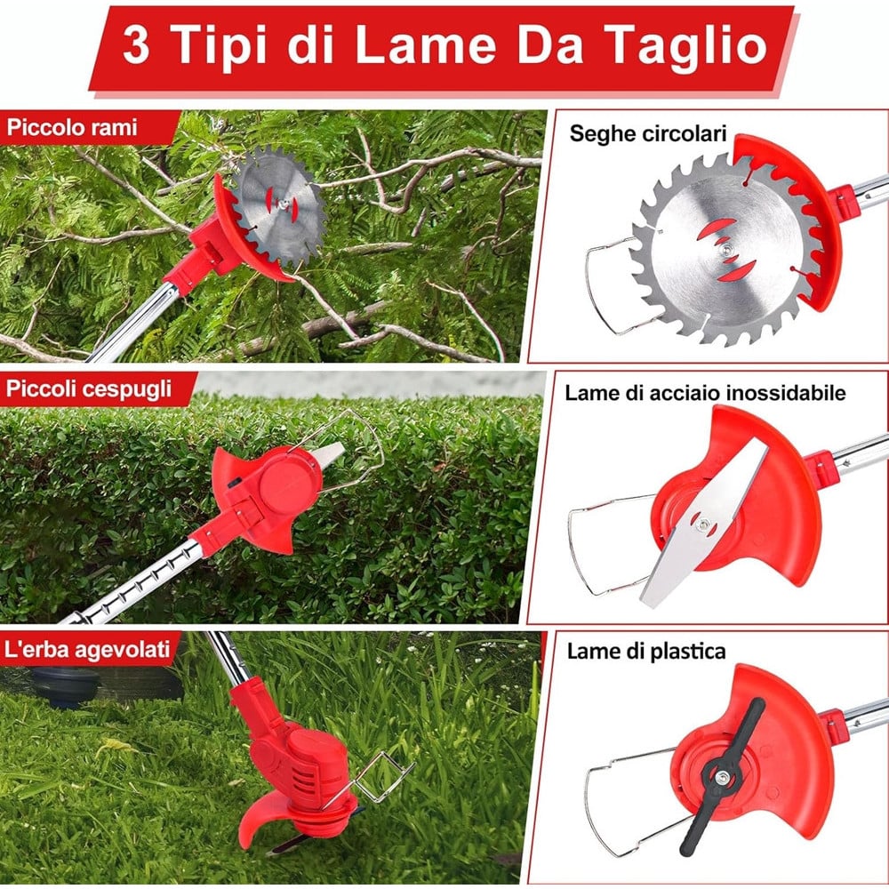 DECESPUGLIATORE A BATTERIA 21V TAGLIABORDI ELETTRICO ALTEZZA REGOLABILE