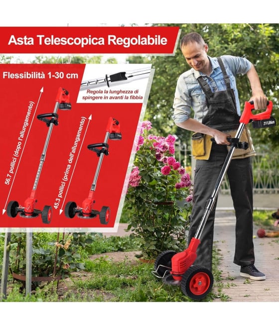 DECESPUGLIATORE A BATTERIA 21V TAGLIABORDI ELETTRICO ALTEZZA REGOLABILE