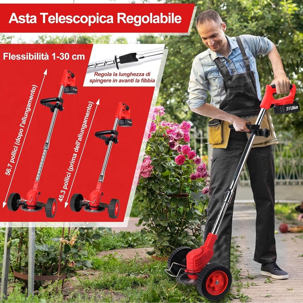 DECESPUGLIATORE A BATTERIA 21V TAGLIABORDI ELETTRICO ALTEZZA REGOLABILE