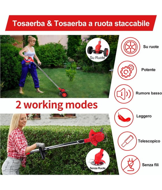 DECESPUGLIATORE A BATTERIA 21V TAGLIABORDI ELETTRICO ALTEZZA REGOLABILE