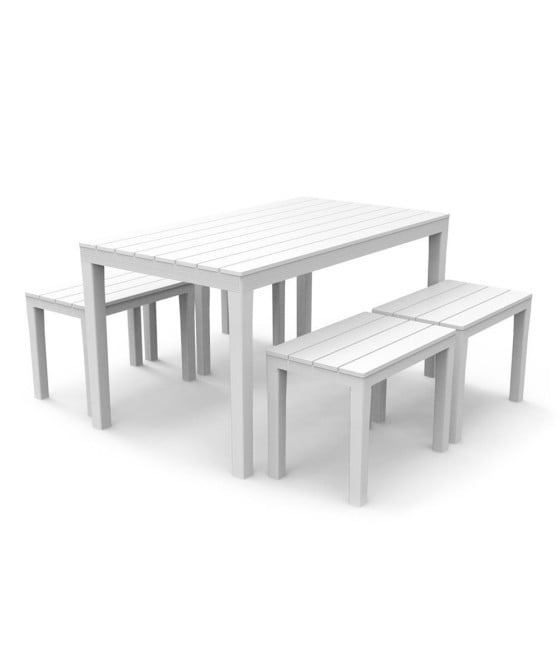 SALOTTO SAMOA CON TAVOLO RETTANGOLARE 4 PANCHE BIANCO ARREDO