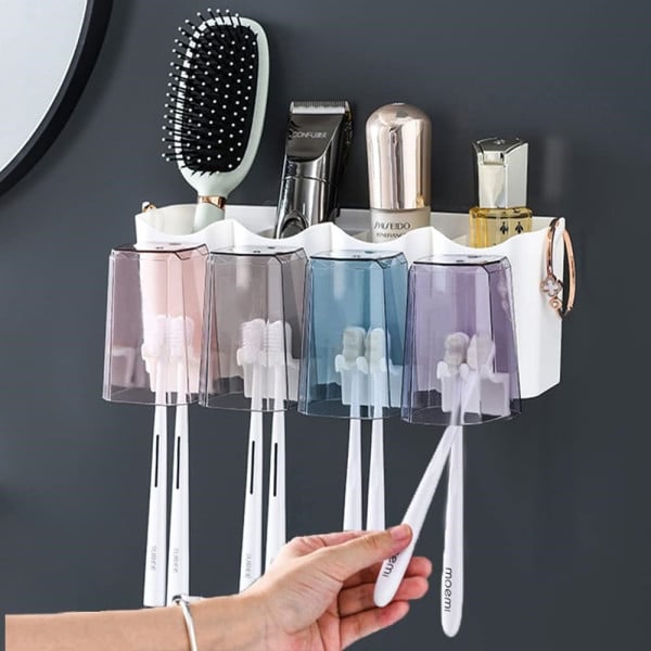 PORTASPAZZOLINO ADESIVO MULTIFUNZIONE ORGANIZER CON 4 TAZZE + 4 SLOT