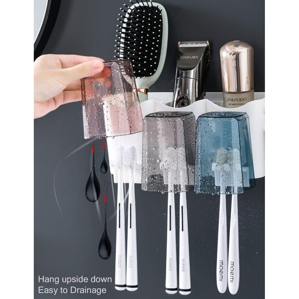 PORTASPAZZOLINO ADESIVO MULTIFUNZIONE ORGANIZER CON 4 TAZZE + 4 SLOT