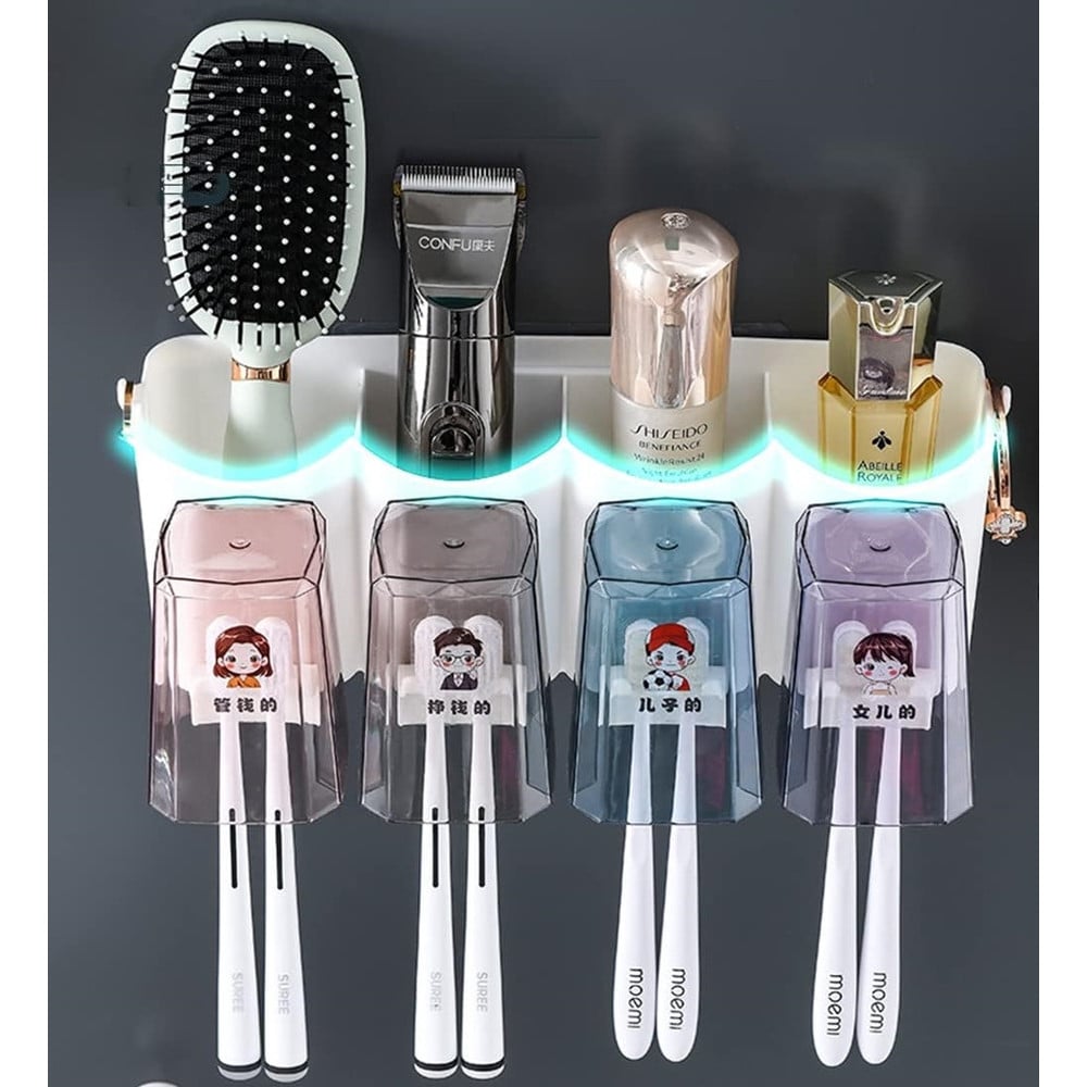 PORTASPAZZOLINO ADESIVO MULTIFUNZIONE ORGANIZER CON 4 TAZZE + 4 SLOT