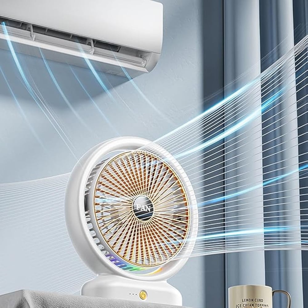 VENTILATORE DA TAVOLO USB RICARICABILE CIRCOLATORE ARIA LUCE COLORATA